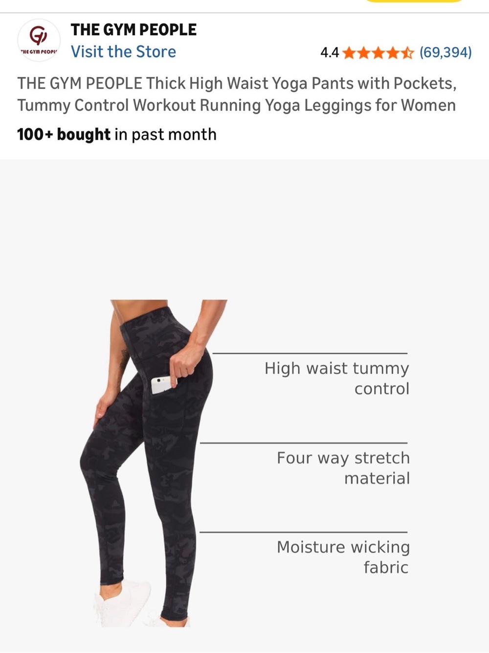 NWT The Gym People Women’s High-Waist Leggings with Side Pocket — Black Camo - Picture 4 of 8